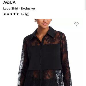 Aqua Black Lace & Satin Button-Front Blouse